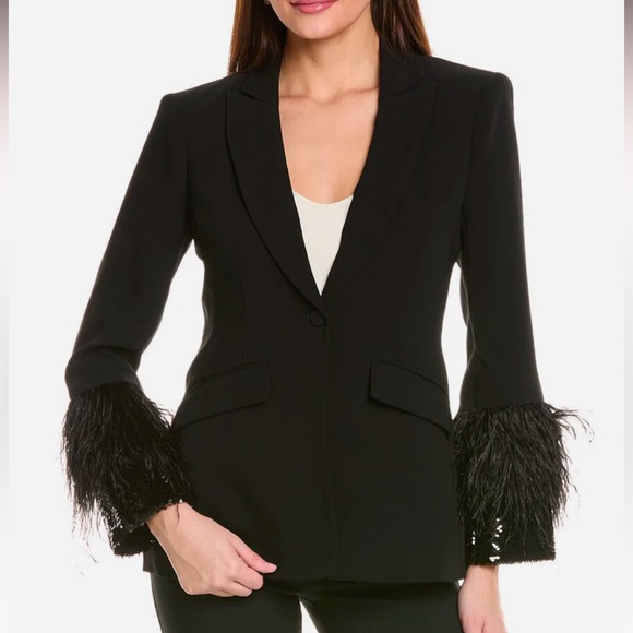 CINQ À SEPT Cheyenne Feather and Sequin Trim Blazer - Picture 1 of 8